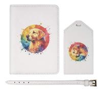 Azeeda 'Golden Retriever' Passport Cover & Luggage Tag Travel Set (PA00029357)