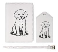 Azeeda 'Golden Retriever Puppy Sitting On The Grass' Passport Cover & Luggage Tag Travel Set (PA00037899)