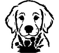 Azeeda 'Golden Retriever Puppy with Flowers' Reusable Stencil - Durable Decorative Template for Painting and Spraying on Walls, Tiles, Wood, Fabric & Craft Projects - XL (A3) (WS00081103)