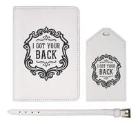 Azeeda 'Got Your Back' Passport Travel Set - White (PA00047182) | Passport Cover & Luggage Tag for Holidays, Flights and Suitcases