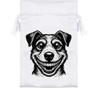 Azeeda 'Grinning Jack Russell' Satin Gift Bag - 15cm (SB00164796) | Drawstring Gift Pouch for Wedding Favours, Jewellery and Parties