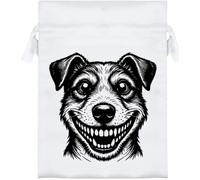 Azeeda 'Grinning Jack Russell' Satin Gift Bag - 18cm (SB00164797) | Drawstring Gift Pouch for Wedding Favours, Jewellery and Parties