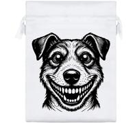 Azeeda 'Grinning Jack Russell' Satin Gift Bag - 20cm (SB00164798) | Drawstring Gift Pouch for Wedding Favours, Jewellery and Parties