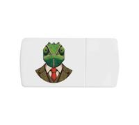 Azeeda 'Grumpy Chameleon' Pill Box with Splitter (PI00046363) | Compact Medicine Organiser / Tablet Cutter for Home and Travel