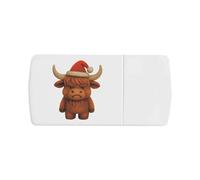 Azeeda 'Grumpy Christmas Highland Cow' Pill Box with Tablet Splitter (PI00039326)