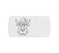 Azeeda 'Grumpy Christmas Highland Cow' Pill Box with Tablet Splitter (PI00039328)