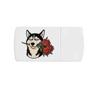 Azeeda 'Grumpy Husky with Roses' Pill Box with Tablet Splitter (PI00038626)