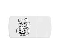 Azeeda 'Halloween Pumpkin Kitten' Pill Box with Tablet Splitter (PI00038090)