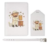 Azeeda 'Happy Bee Keeper' Passport Cover & Luggage Tag Travel Set (PA00038614)