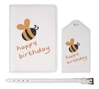 Azeeda 'Happy Birthday Bee' Passport Cover & Luggage Tag Travel Set (PA00034586)