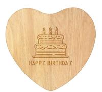 Azeeda 'Happy Birthday Cake' Wooden Heart Shaped Chopping/Cutting Board (WB00092996)