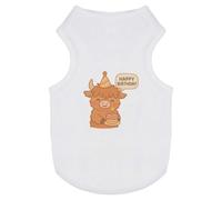 Azeeda 'Happy Birthday Cute Highland Cow ' Pet Dog/Cat T-Shirt, M (PT00187598)