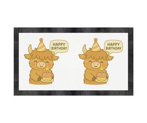 Azeeda 'Happy Birthday Cute Highland Cow ' Pet Feeding Mat (PM00038186)
