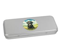 Azeeda 'Happy Black Labrador' Metal Hinged Stationery Tin/Storage Box (TT00291187)