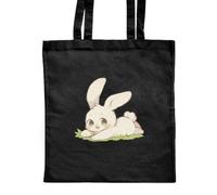 Azeeda 'Happy Bunny on Grass' Shopping Tote Bag - Black (ZB00035750)