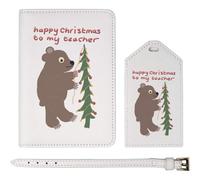 Azeeda 'Happy Christmas to My Teacher Bear ' Passport Cover & Luggage Tag Travel Set (PA00032484)