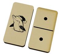 Azeeda 'Happy Dolphin Wearing Santa Hat' Domino Set & Box (DM00053452)