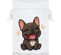 Azeeda 'Happy French Bulldog' Satin Gift Bag - 15cm (SB00161920) | Drawstring Gift Pouch for Wedding Favours, Jewellery and Parties