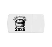 Azeeda 'Happy New Year 2026 English Pork Pie' Pill Box with Tablet Splitter (PI00039008)