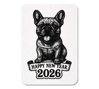 Azeeda 'Happy New Year 2026 French Bulldog' Rectangular Fridge Magnet - Decorative Refrigerator & Whiteboard Magnet for Home, Kitchen or Office - 70mm x 49mm (FM00061749)