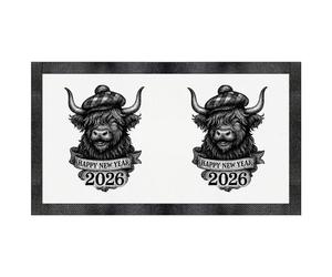 Azeeda 'Happy New Year 2026 Highland Cow ' Pet Feeding Mat (PM00033854)