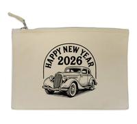 Azeeda 'Happy New Year 2026 Vintage Car' Canvas Clutch Bag/Accessory Case (CL00048567)