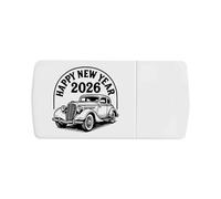 Azeeda 'Happy New Year 2026 Vintage Car' Pill Box with Tablet Splitter (PI00038969)