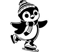 Azeeda 'Happy Penguin Ice Skating' Reusable Stencil - Durable Decorative Template for Painting and Spraying on Walls, Tiles, Wood, Fabric & Craft Projects - XXL (A2) (WS00076186)