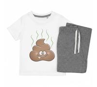 Azeeda 'Happy Poo' Kids Cotton Pyjama Set - Comfortable Children's Nightwear, Sleepwear and Loungewear - Unisex for Boys and Girls - Grey, 5-6 Years (KP00061966)