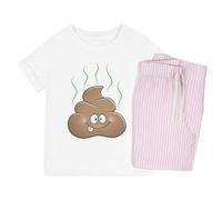 Azeeda 'Happy Poo' Kids Cotton Pyjama Set - Comfortable Children's Nightwear, Sleepwear and Loungewear - Unisex for Boys and Girls - Pink, 7-8 Years (KP00278247)