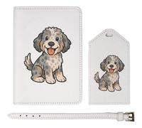 Azeeda 'Happy Sitting Cockapoo' Passport Cover & Luggage Tag Travel Set (PA00038910)