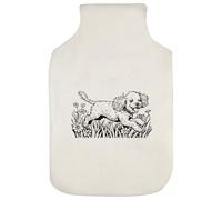 Azeeda 'Happy Toy Poodle Running with Flowers' Hot Water Bottle Cover (HW00044039)