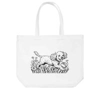 Azeeda 'Happy Toy Poodle Running with Flowers' Tote Shopping Bag For Life (BG00085751)