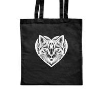 Azeeda 'Heart Shaped Cat Face' Classic Black Tote Shopper Bag (ZB00021707)