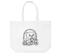 Azeeda 'Hedgehog Knitting Mittens' Shopping Tote Bag - White (BG00093290)