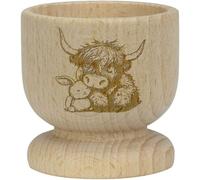 Azeeda 'Highland Cow & Bunny' Wooden Egg Cup (EC00029900) | Boiled Egg Holder / Breakfast Tableware for Home and Cafes