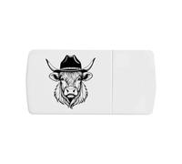 Azeeda 'Highland Cow Wearing Cowboy Hat' Pill Box with Tablet Splitter (PI00041296)