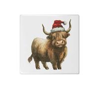 Azeeda 'Highland Cow Wearing Santa Hat' 108mm Square Ceramic Tile (TD00037032)