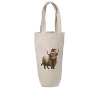 Azeeda 'Highland Cow Wearing Santa Hat' Cotton Wine Bottle Gift/Travel Bag (BL00044941)