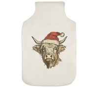 Azeeda 'Highland Cow Wearing Santa Hat' Hot Water Bottle Cover (HW00042610)