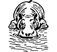 Azeeda 'Hippopotamus in a Pond' Reusable Stencil - Durable Decorative Template for Painting and Spraying on Walls, Tiles, Wood, Fabric & Craft Projects - S (A6) (WS00067861)