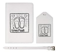 Azeeda 'I Love Feet with Hearts' Passport Cover & Luggage Tag Travel Set (PA00029763)