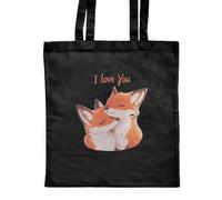 Azeeda 'I Love You Two Foxes ' Classic Black Tote Shopper Bag (ZB00023092)