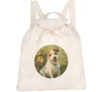 Azeeda 'Jack Russell & Flowers' Canvas Rucksack/Backpack (RK00051054) | Drawstring Day Bag for School, Travel, Books and Outdoor Use
