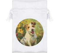 Azeeda 'Jack Russell & Flowers' Satin Gift Bag - 15cm (SB00166424) | Drawstring Gift Pouch for Wedding Favours, Jewellery and Parties