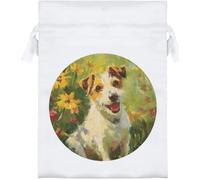 Azeeda 'Jack Russell & Flowers' Satin Gift Bag - 18cm (SB00166425) | Drawstring Gift Pouch for Wedding Favours, Jewellery and Parties