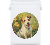 Azeeda 'Jack Russell & Flowers' Satin Gift Bag - 25cm (SB00166427) | Drawstring Gift Pouch for Wedding Favours, Jewellery and Parties