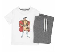 Azeeda 'King Henry VIII' Kids Cotton Pyjama Set - Comfortable Children's Nightwear, Sleepwear and Loungewear - Unisex for Boys and Girls - Grey, 7-8 Years (KP00163850)