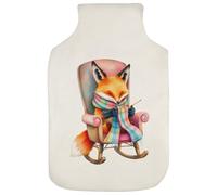Azeeda 'Knitting Fox' Hot Water Bottle Cover (HW00052598) | Soft Fabric Case for Bedtime, Winter Warmth, Home and Gifts