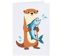 Azeeda Large (A4) 'Otter Grabbing a Fish' Blank Greeting Card (GC00089222)